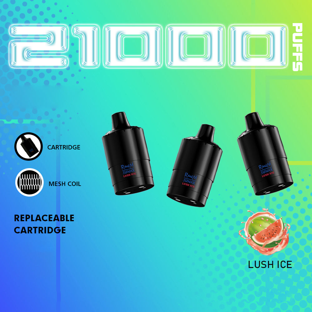 Original RandM Sunax Cartridge 21000 (3*7000 Puffs) Replaceable Cartridge Vape Pod E Kit (Free Shipping)