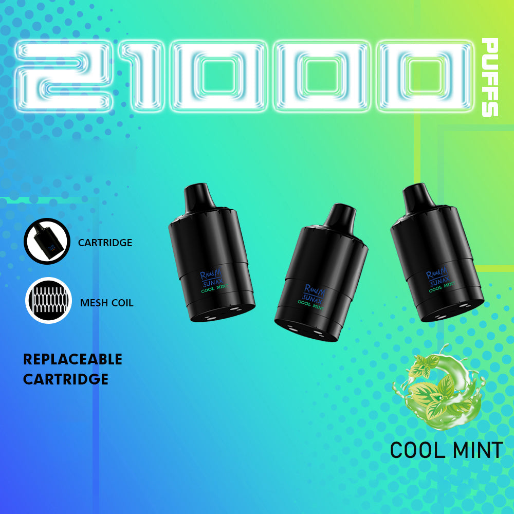 Original RandM Sunax Cartridge 21000 (3*7000 Puffs) Replaceable Cartridge Vape Pod E Kit (Free Shipping)