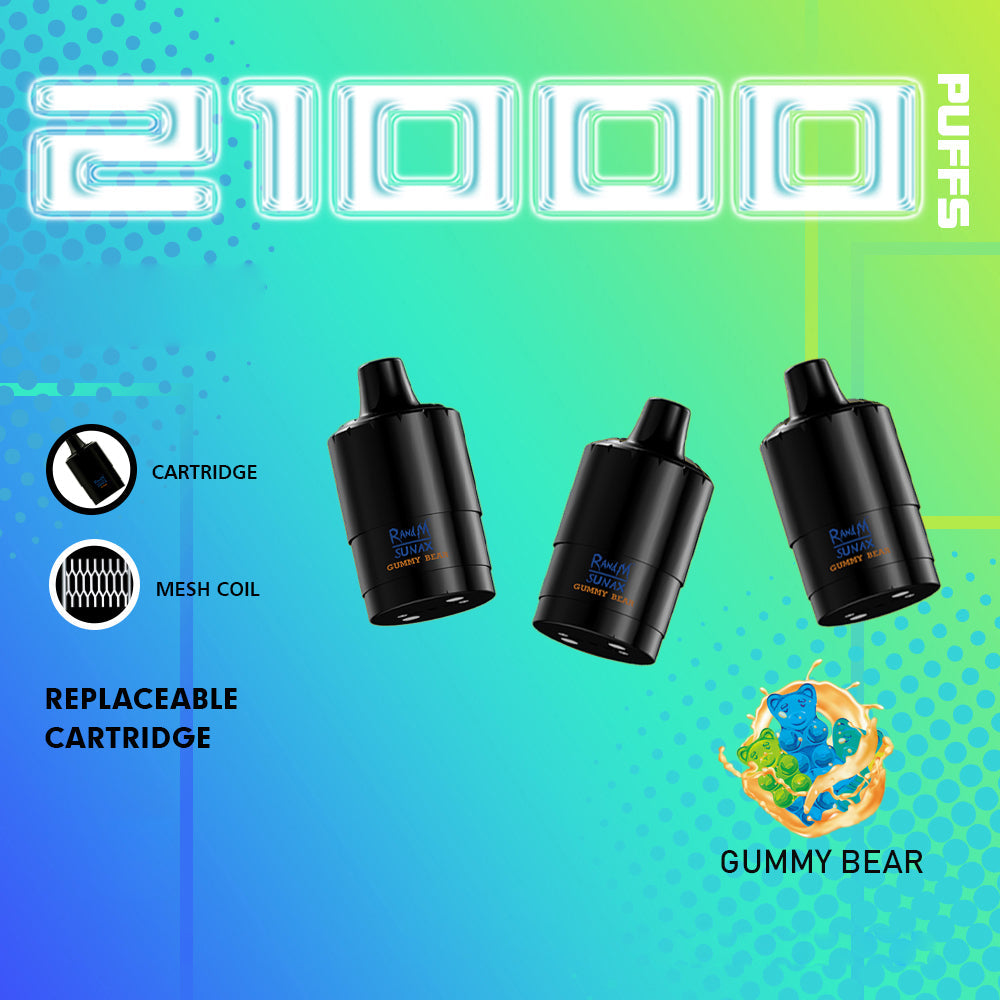 Original RandM Sunax Cartridge 21000 (3*7000 Puffs) Replaceable Cartridge Vape Pod E Kit (Free Shipping)