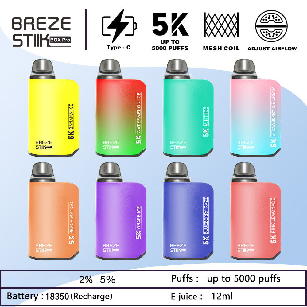 Original Breze Stink Box Pro 5000 puffs 950mAh 12ml Large Capacity Vape Kit Device (Free Shipping)