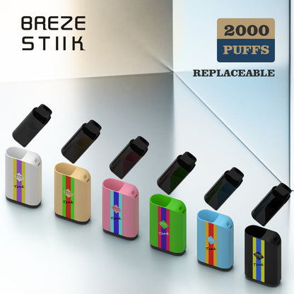 Original Breze Stiik Tank 2000 Puffs 6500mAh Replaceable Cartridge Vape Kit Device (Free Shipping)